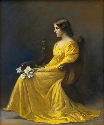  Painting - Woman Seated Holding Lilies by James Wells Champney