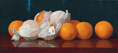 William Joseph Mccloskey Painting - Wrapped Oranges On A Tabletop by William Joseph McCloskey