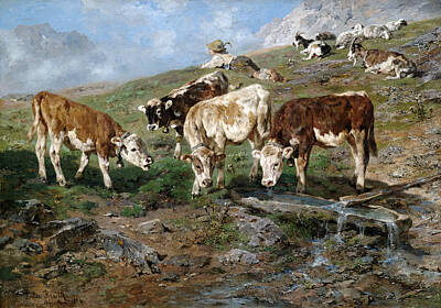  Painting - Young Cattle At The Klausen Pass by Anton Braith