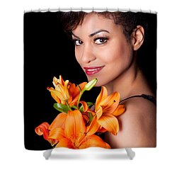 Woman With Lily Flowers Shower Curtain by <b>Artur Bogacki</b> - woman-with-lily-flowers-artur-bogacki