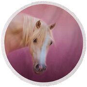 Pretty In Pink - Palomino Pony Round Beach Towel by Michelle Wrighton