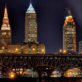 Cleveland Skyline at Night by Frozen in Time Fine Art Photography