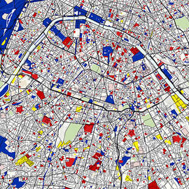 Paris Piet Mondrian Style City Street Map Art by Celestial Images