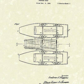 Pontoon Boat 1944 Patent Art by Prior Art Design