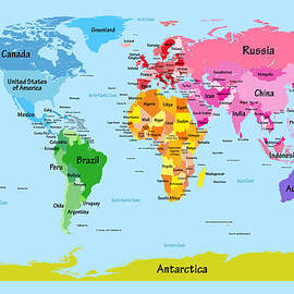 World Map with Big Text by Michael Tompsett