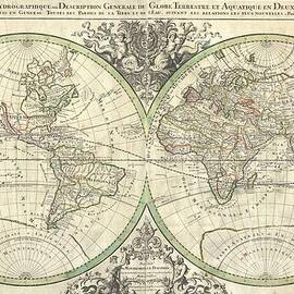1691 Sanson Map of the World on Hemisphere Projection by Paul Fearn