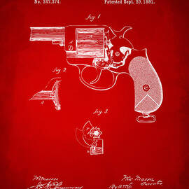 1881 Mason Revolving Fire Arm Patent Artwork Red by Nikki Marie Smith