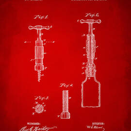 1884 Corkscrew Patent Artwork - Red by Nikki Marie Smith