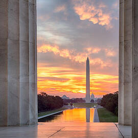 Brilliant sunrise over reflecting pool DC by Steven Heap