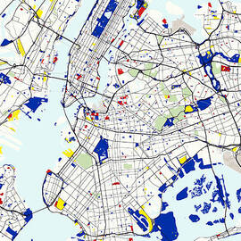 Map of New York in the style of Piet Mondrian by Celestial Images
