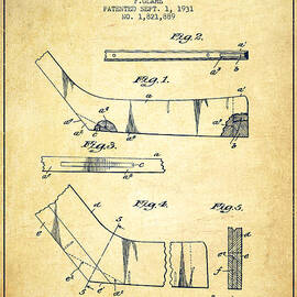 Hockey Stick Patent Drawing From 1931 by Aged Pixel