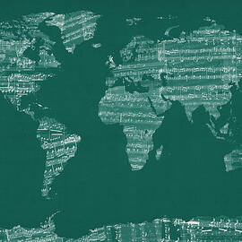 Map of the World Map from Old Sheet Music by Michael Tompsett