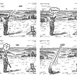 4 Panels.  Man Shoots At A Grout Which Then Turns by Rob Esmay