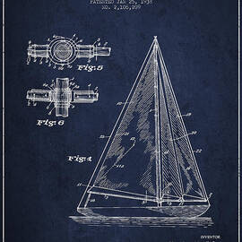 Sailboat Patent Drawing From 1938 by Aged Pixel