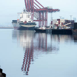 A Container Ship At A Loading Dock by Ron Koeberer