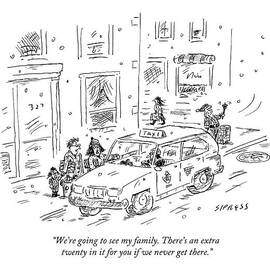 A Family Talks To A Taxi Driver Before Getting by David Sipress