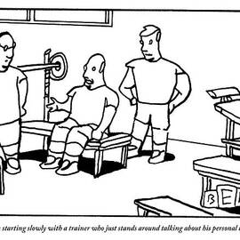 A Man At Explains To Two Other Men In The Weight by Bruce Eric Kaplan