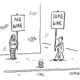A Man Holds Up A Sign That Says No War by David Sipress