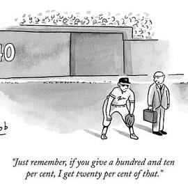 A Man In A Suit Stands Beside A Baseball Player by Bob Eckstein