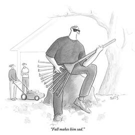 A Man In A Yard Holds A Rake As Though by Julia Suits