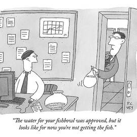 A Man In An Office Hands Another An Empty Bag by Peter C. Vey