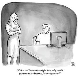 A Man Is Sitting At A Desk Looking At A Computer by Paul Noth