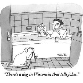 A Man Is Taking A Bath While Reading A Dog by Peter C. Vey