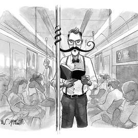 A Man's Elaborate Mustache Curls Around A Subway by Will McPhail