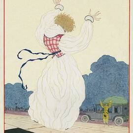 A Vogue Cover Of A Woman Running To A Car by Georges Lepape