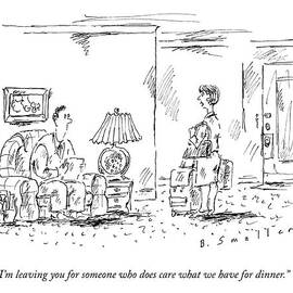 A Woman With Luggage Confronts Her Husband by Barbara Smaller
