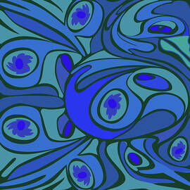 Abstract Blue Rooster Pattern From Side by Charles Harker