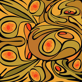 Abstract Golden Color Rooster Pattern by Charles Harker