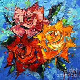 ABSTRACT ROSES ON BLUE by Mona Edulesco
