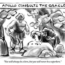 Apollo, A Muscular Man, Stands By A Bent Over Old by Lee Lorenz