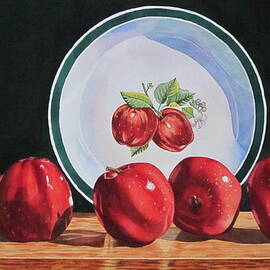 Apples on shelf in watercolour by Lillian  Bell