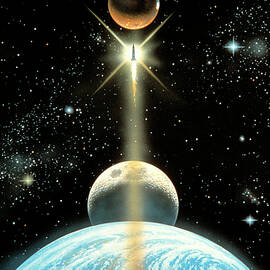 Artwork Showing A Rocket Leaving Earth For Mars by Science Photo Library