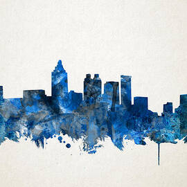 atlanta skyline watercolor blue by Bekim M