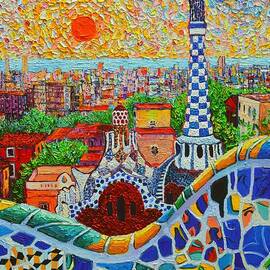 Barcelona Sunrise - Guell Park - Gaudi Tower by Ana Maria Edulescu