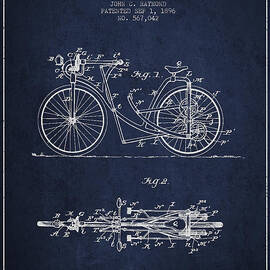 Bicycle Patent Drawing From 1896 - Navy Blue by Aged Pixel