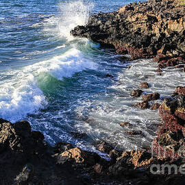 Big Waves crashing on lava cliffs on Maui Hawaii coastline by Edward Fielding