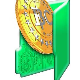 Bitcoin And Computer Folder Symbol by Science Photo Library