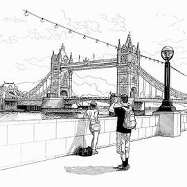 Black And White Drawing Of Tourists by IKON IMAGES