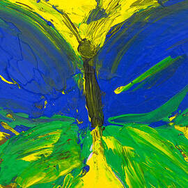 Blue Green Yellow Butterfly with Palette Knife by Patricia Awapara