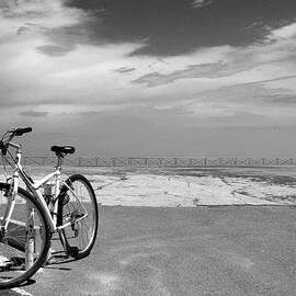 Boardwalk View With Bike In Antibes France Black And White