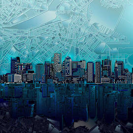 boston skyline abstract blue by Bekim M