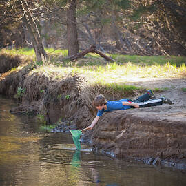 Boy With Net Playing In A Stream by Stephen Simpson