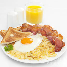 Breakfast Hash Browns Bacon Fried Egg Toast Orange Juice by Colin and Linda McKie
