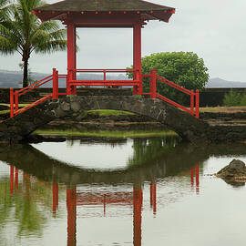 Bridge And Pavillion Reflected In Pool by Timothy Hearsum
