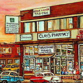 Brown Derby Van Horne Shopping Center Clay's Pharmacy Montreal Paintings City Scenes Carole Spandau by Carole Spandau