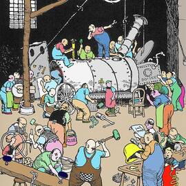 Building The First Locomotive By W. Heath Robinson by Science Photo Library